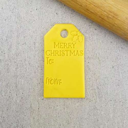 Cookie Embosser Stamp and Cutter - Merry Christmas Gift Tag